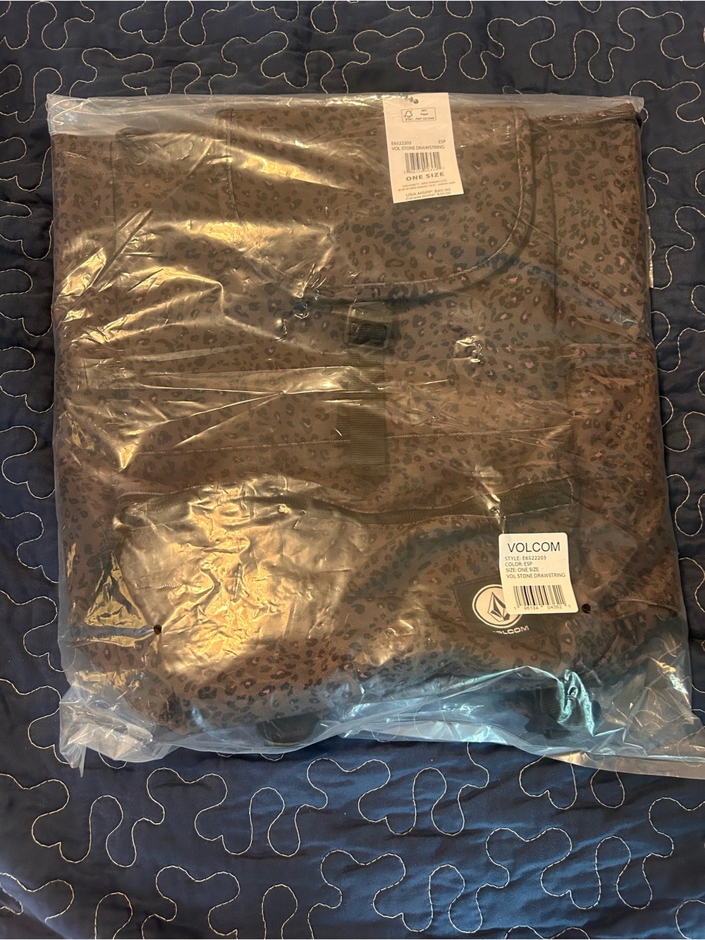 Volcom Brown Leopard Print Drawstring Backpack